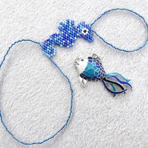 Cute Seahorse beadwork with blue rainbow and turquoise delica beads. Elastic animal slave bracelet. Beaded Finger bracelet. Hand jewelry. image 4