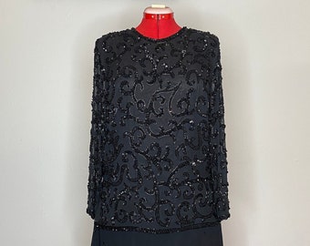 80s beaded black silk shirt