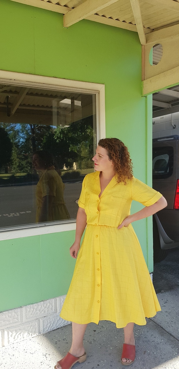 Sunflower yellow 80s shirt dress