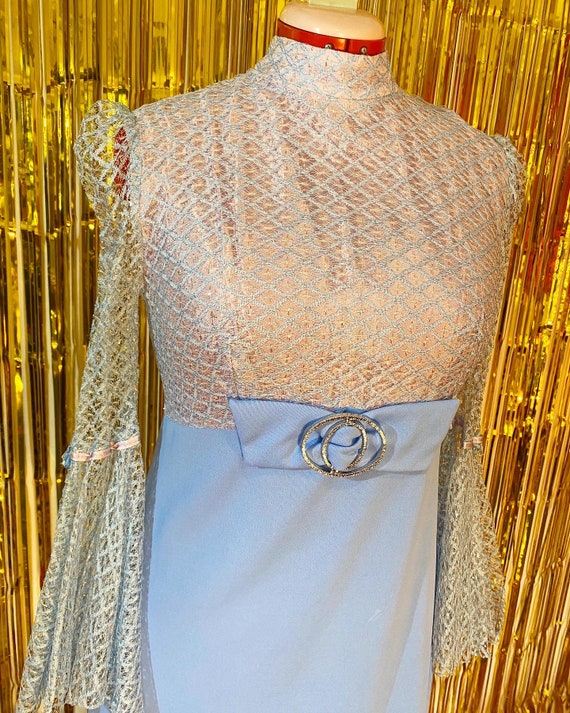 Amazing 70s Sparkly Blue and Pink Dress With Bell… - image 3