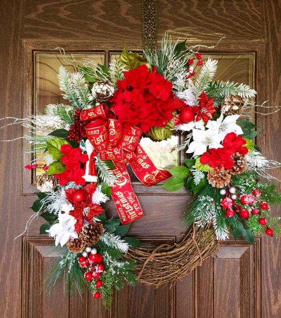 Etsy Poinsettias Front Door Wreath Christmas Wreath Etsy