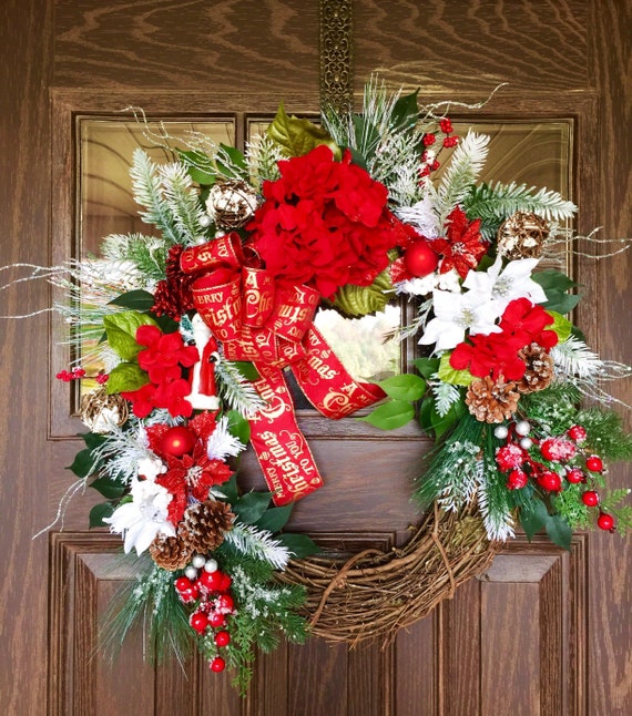 Etsy Poinsettias Front Door Wreath Christmas Wreath | Etsy