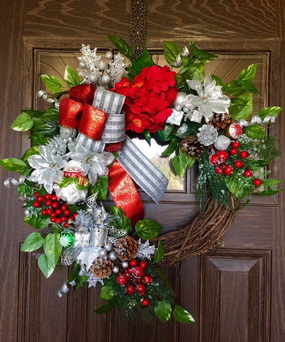 Etsy Red And Silver Front Door Wreath Etsy Christmas Wreath Etsy