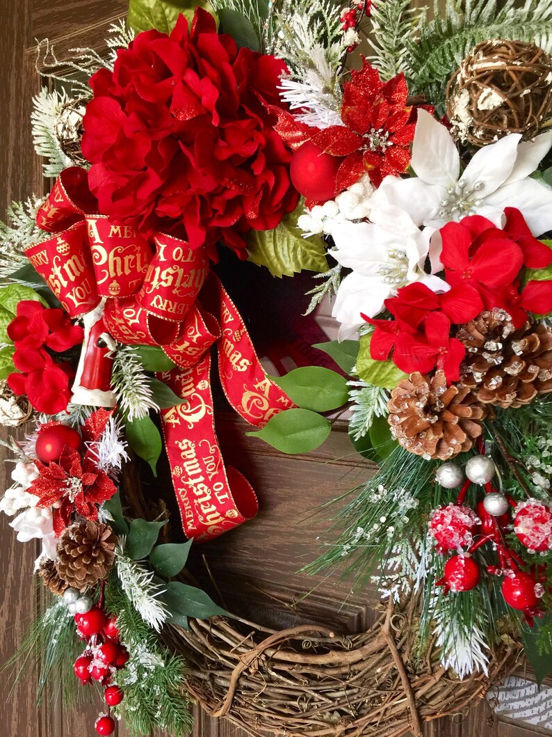 Etsy Poinsettias Front Door Wreath Christmas Wreath Etsy