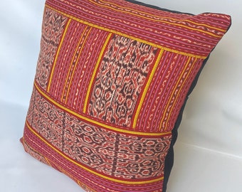 Indonesian Ikat Weave Cotton Pillow Cover in Red and Yellow