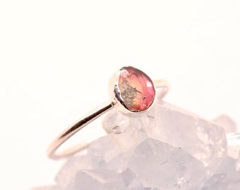 Watermelon Tourmaline Gemstone Ring, Bohemian Crystal Ring in Silver with Natural Stone, One of a Kind Handcrafted Artisan Jewelry