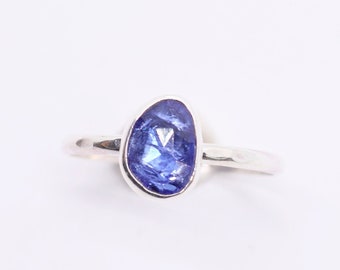 Tanzanite Gemstone Boho Ring in Sterling Silver, Bohemian Stone Stacking Ring, One of a Kind and Unique Bespoke Jewelry, Small Batch Artisan