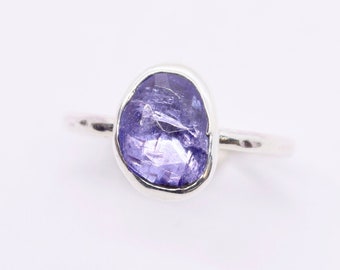 Tanzanite Gemstone Boho Ring in Sterling Silver, Bohemian Stone Stacking Ring, One of a Kind and Unique Bespoke Jewelry, Small Batch Artisan