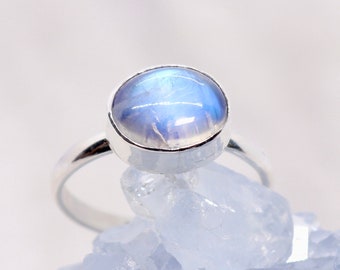 Moonstone Boho Statement Ring in Sterling Silver | Small Batch Unique One of a Kind Artisan Jewelry | Size 8.5 Natural Semiprecious Stone