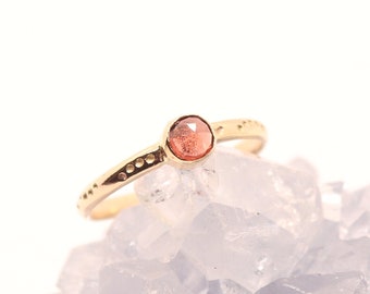 Mozambique Garnet Gemstone Ring in Solid 14k Gold, Delicate Boho Semiprecious Stone Ring, Unique Alternative One of a Kind Engagement Ring