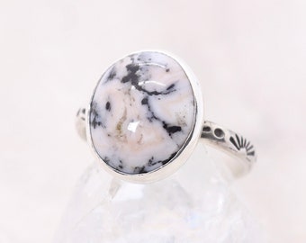 White Buffalo Turquoise Bohemian Gemstone Ring in Sterling Silver, Semiprecious Stone Boho Chic Jewelry, One of a Kind Artisan Size 8 Ring