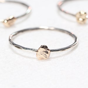 Raw 14k Gold Nugget Ring: Minimalist Sterling Silver Band