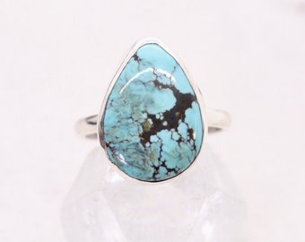 Blue Moon Turquoise Ring in Sterling Silver, Boho Statement Ring with Natural Gemstone, Bespoke Artisan Ring, Slow Fashion Jewelry