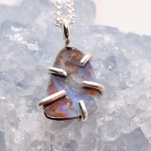 Australian Boulder Opal Necklace, Small Batch Artisan Made Unique Gemstone Jewelry, Semiprecious Bohemian Gemstone in Sterling Silver