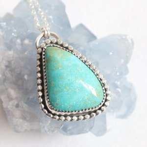 Sonoran Gold Turquoise Necklace in Sterling Silver, Large Southwest Style Turquoise Necklace, Bohemian Stone Pendant, Sonora Turquoise