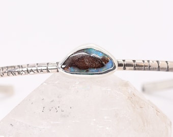 Opal Cuff Bracelet, Boho Stone Bracelet, Australian Boulder Opal Gemstone Cuff in Sterling Silver, Unique Artisan Stacking Bracelet