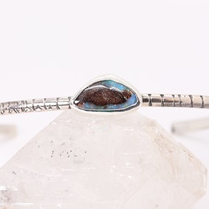 Opal Cuff Bracelet, Boho Stone Bracelet, Australian Boulder Opal Gemstone Cuff in Sterling Silver, Unique Artisan Stacking Bracelet