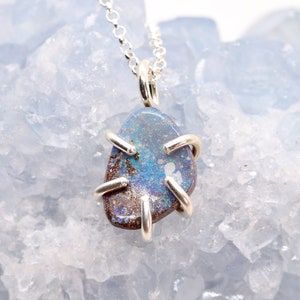 Australian Boulder Opal Necklace, Small Batch Artisan Made Unique Gemstone Jewelry, Semiprecious Bohemian Gemstone in Sterling Silver