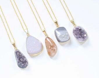 Raw Stone Necklace, Boho Jewelry, Natural Stone Necklace, Geode Necklace, Druzy Necklace, Necklace Gift, Bohemian Jewelry, Festival Jewelry