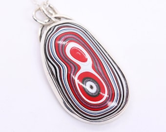 Fordite Pendant Necklace in Sterling Silver, Detroit Motor City Agate Jewelry, Car Paint Stone with Sparkle Paint