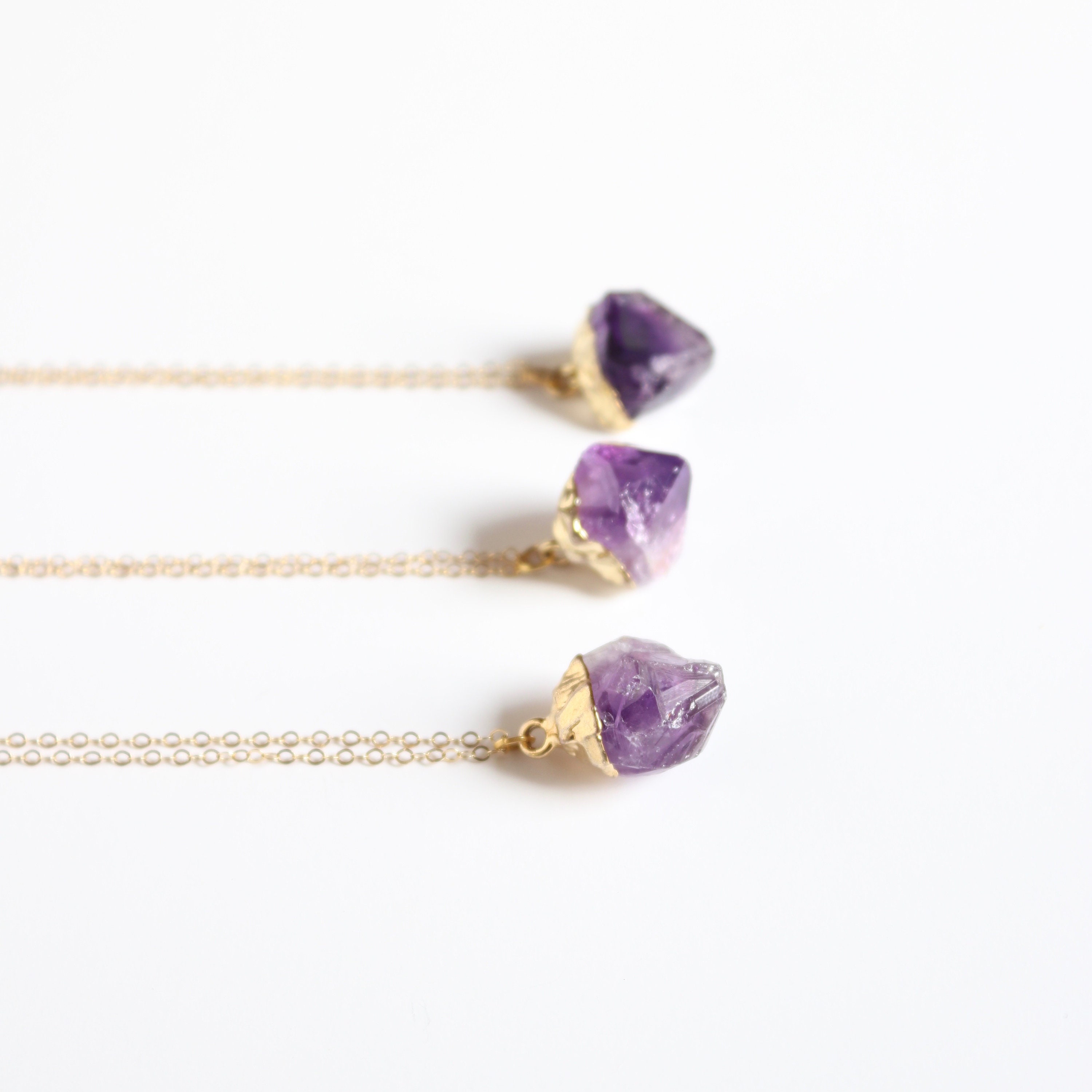 Raw Amethyst Crystal Necklace / Boho Gemstone Necklace / Gold Etsy