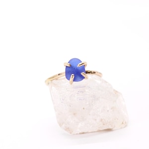 Blue Sea Glass Ring, Beach Glass Stacking Ring in Silver and Gold, Genuine Beach Glass Ocean Jewelry, California and Hawaii Coastal Ring