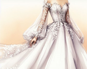 Benutzerdefinierte Hochzeitskleid Skizze, Hochzeitsskizze Illustration, benutzerdefinierte Brautillustration, Modeillustration, personalisierte Hochzeitskleidskizze