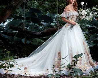 Off-shoulder Aline Floral Embroidered Couture Wedding Dress Design By Caroll Tran