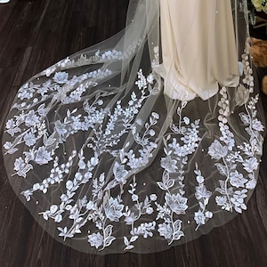 Leaf Embroidered Bridal Veil/ Bridal Embroidered Veil/ Embroidered Veil Floral/ 1 Tierveil/ Chapel Veil/Custom Veil/ Wedding Veil/ Leaf Veil