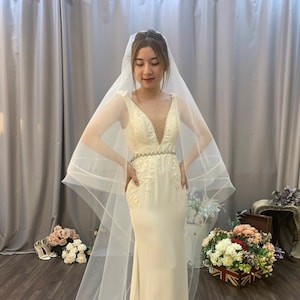 Border White Veil White Short Wedding Veil Bridal Fingertip Veil, Tulle Wedding Veil Minimalist Cathedral Veil Ivory Veil