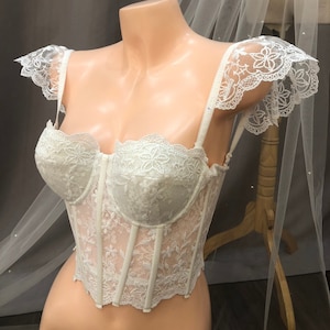 Lace Wedding Corset Top, Plus Size Corset Top,  White Corset Top, Ivory Bridal Corset, Wedding Bustier, Wedding Top