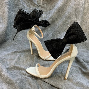 Ciondolo per scarpe con fiocchi neri, fermaglio per scarpe con fiocco in pizzo per donna, fermagli per grandi fiocchi per scarpe, fiocchi fatti a mano per scarpe