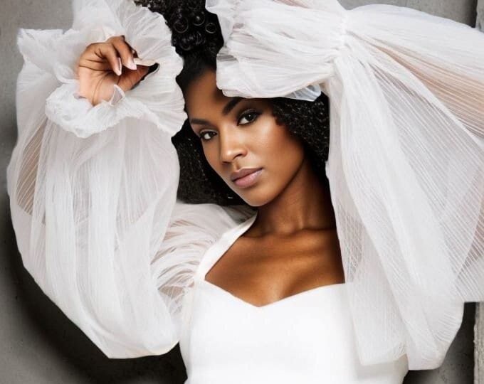 Featured listing image: Pleated Tulle Detachable Wedding Sleeves: Dreamy Bridal Sleeves