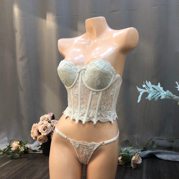 Set Wedding Bustier Top, White Corset Top, White Lace Bustier Top, Bridal Corset, Wedding Bustier, Corset Tops