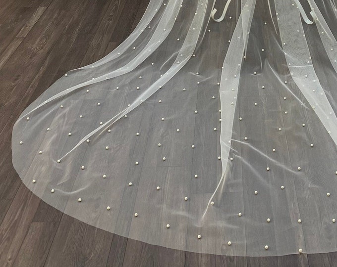 Featured listing image: Pearl Wedding Veil: Ivory Tulle, Cathedral, Chapel, Fingertip Length