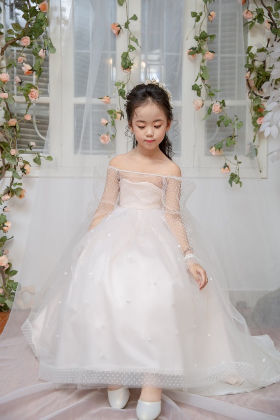 Flower Girl Dress Long Sleeves off Shoulder Dresses Flower Girl Dress Little Girl Dress Princess Flower Girl Dress 1 12 Years Dress Etsy