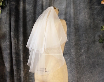 Elbow Length Two Tier Wedding Veil | Simple Cut Edge Tulle Veil