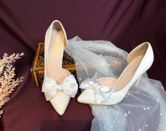 White Satin Bow Shoe Clips: Wedding Bridal Shoes