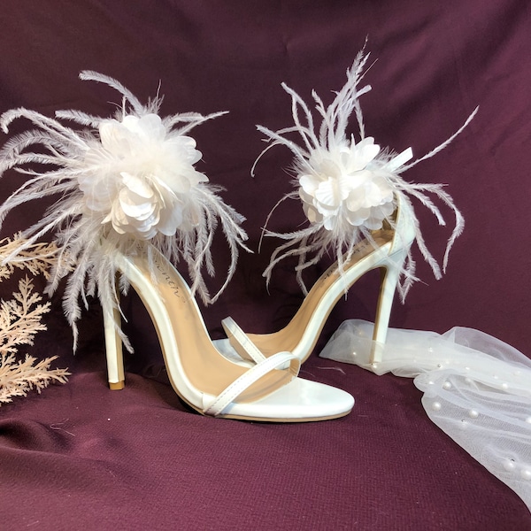 Feather Shoe Clip, Bridal Shoe Clip, White Clip On Shoe Bow, Wedding Shoe Clip, Feathers Clips For Bride’s Wedding Shoe