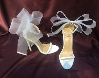 Handmade Bridal Shoe Bow Clips: White Organza Wedding Accessory