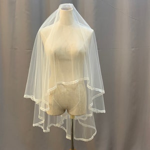 Bridal Veil 2-Layer Short Design with Lace Border, Limited Quantity Handmade Goods. 2TVR62308A