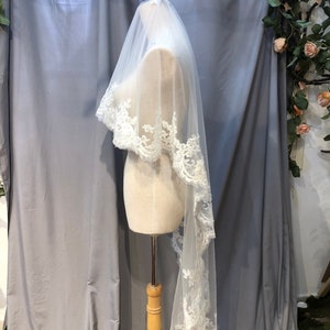 Fingertip Wedding Veil Lace Embroider, White Bridal Veil Drop Veil Lace For Bride, Short Veil Long Veil White Lace Veil