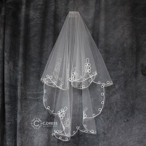 Two layer General Bridal Wedding Veil, Fingertip Length Veil With Comb, White Bridal Wedding Veil