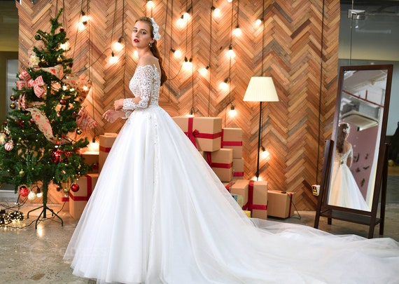 white christmas dresses Winter White Wedding Dress| Wedding Gowns L / White / Satin main image 0
