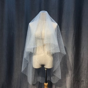 White Sparkle Bridal Veil, Wedding Veil, 2 Layer Short Veil, Handmade Veil FV2323
