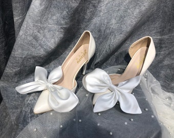 Wedding Shoe Lace Charms, Silk Bows Shoe Clips, Wedding Shoe Accessories, White Wedding Shoes Bows Clip