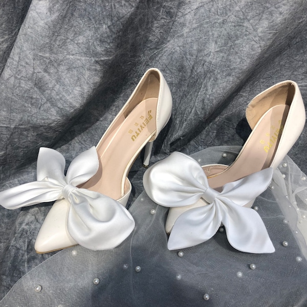 Wedding Shoe Lace Charms, Silk Bows Shoe Clips, Wedding Shoe Accessories, White Wedding Shoes Bows Clip