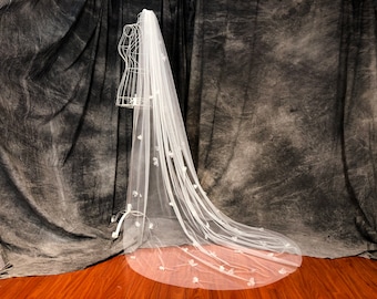 3D flower veil, Cathedral Ivory Veil, 3D Flower Embroidered Veil, Ivory Cathedral Veil