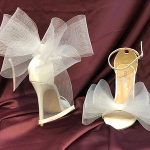 White Wedding Shoe Bow Clip 3&#39;, Shoe Clip For Bride, Bridal Shoe Bow, White Shoe Clips Handmade Wedding Shoe