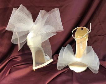 White Wedding Shoe Bow Clip 3', Shoe Clip For Bride, Bridal Shoe Bow, White Shoe Clips Handmade Wedding Shoe